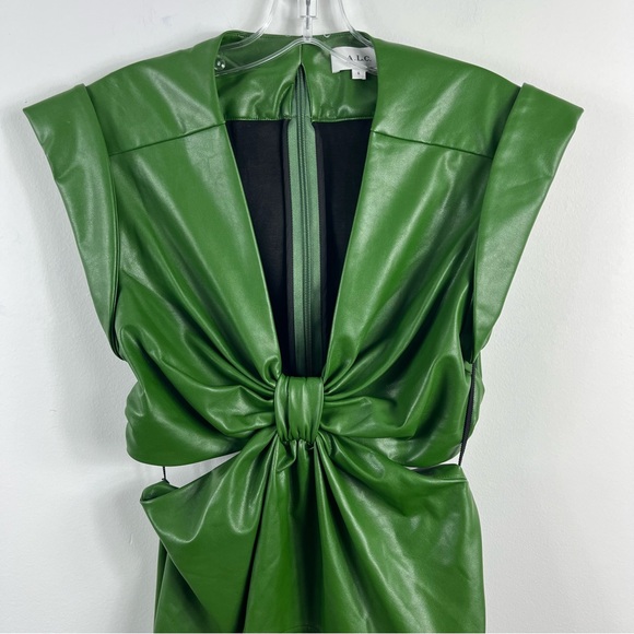 A.L.C. Lexi Faux Leather Cut Out Mini Flounce Hem Dress Size 6 Forest Green - Picture 7 of 13
